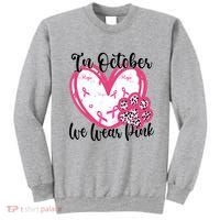 In October We Wear Pink Breast Cancer Paw Print Heart Sweatshirt thumb 0