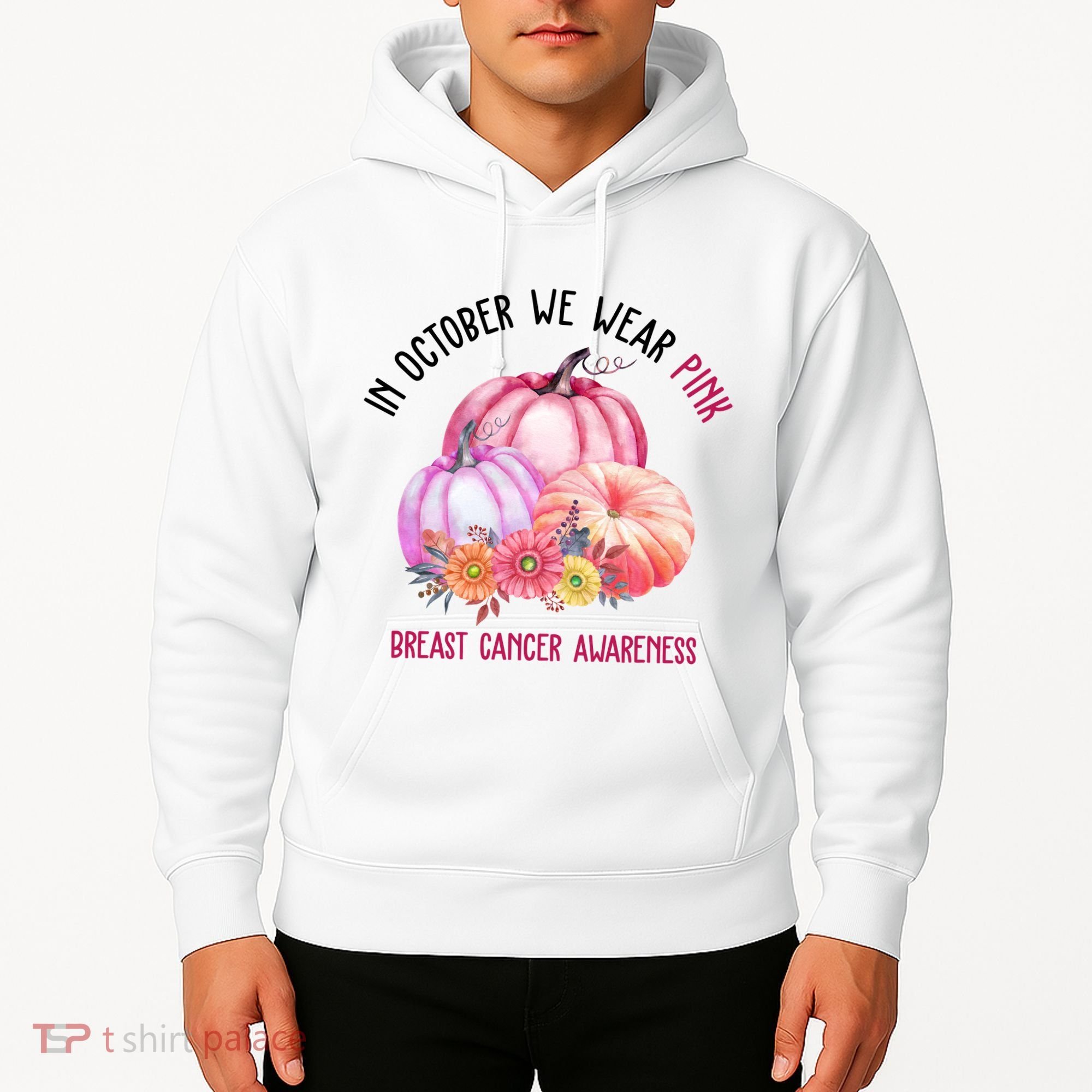 In October We Wear Pink Breast Cancer Awareness Pumpkin Fall Hoodie