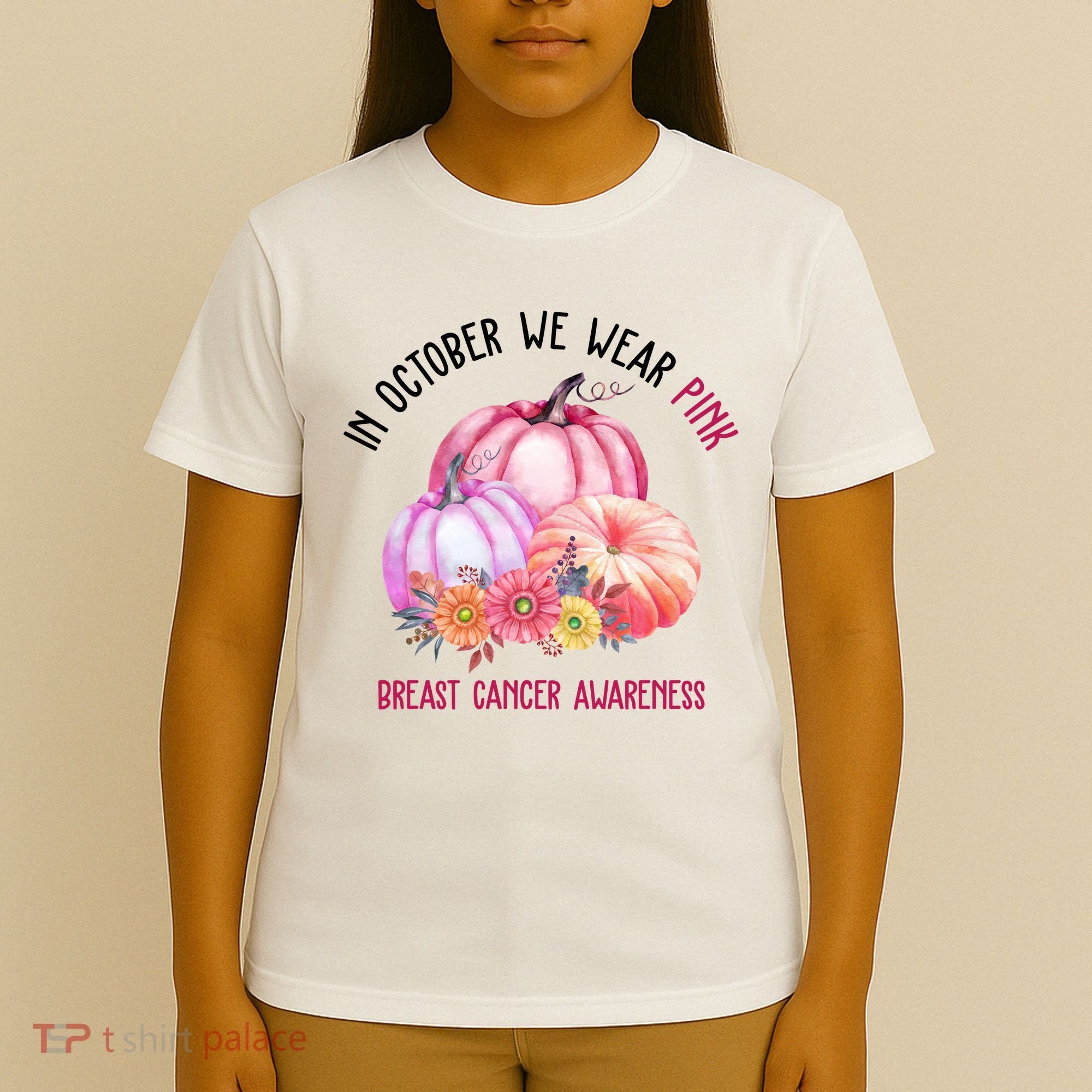 In October We Wear Pink Breast Cancer Awareness Pumpkin Fall T-Shirt