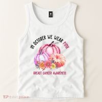 In October We Wear Pink Breast Cancer Awareness Pumpkin Fall Tank Top thumb 2