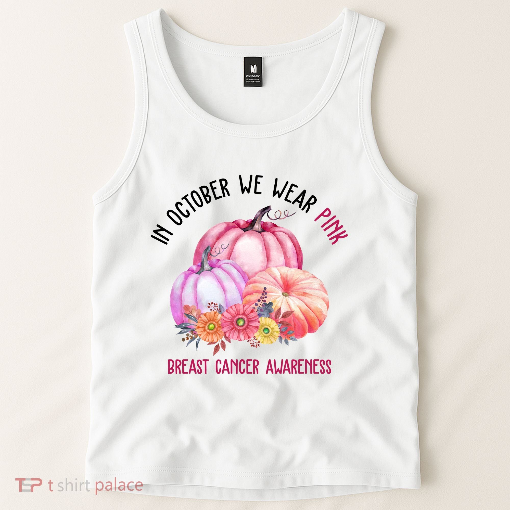 In October We Wear Pink Breast Cancer Awareness Pumpkin Fall Tank Top