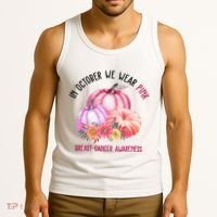 In October We Wear Pink Breast Cancer Awareness Pumpkin Fall Tank Top thumb 3