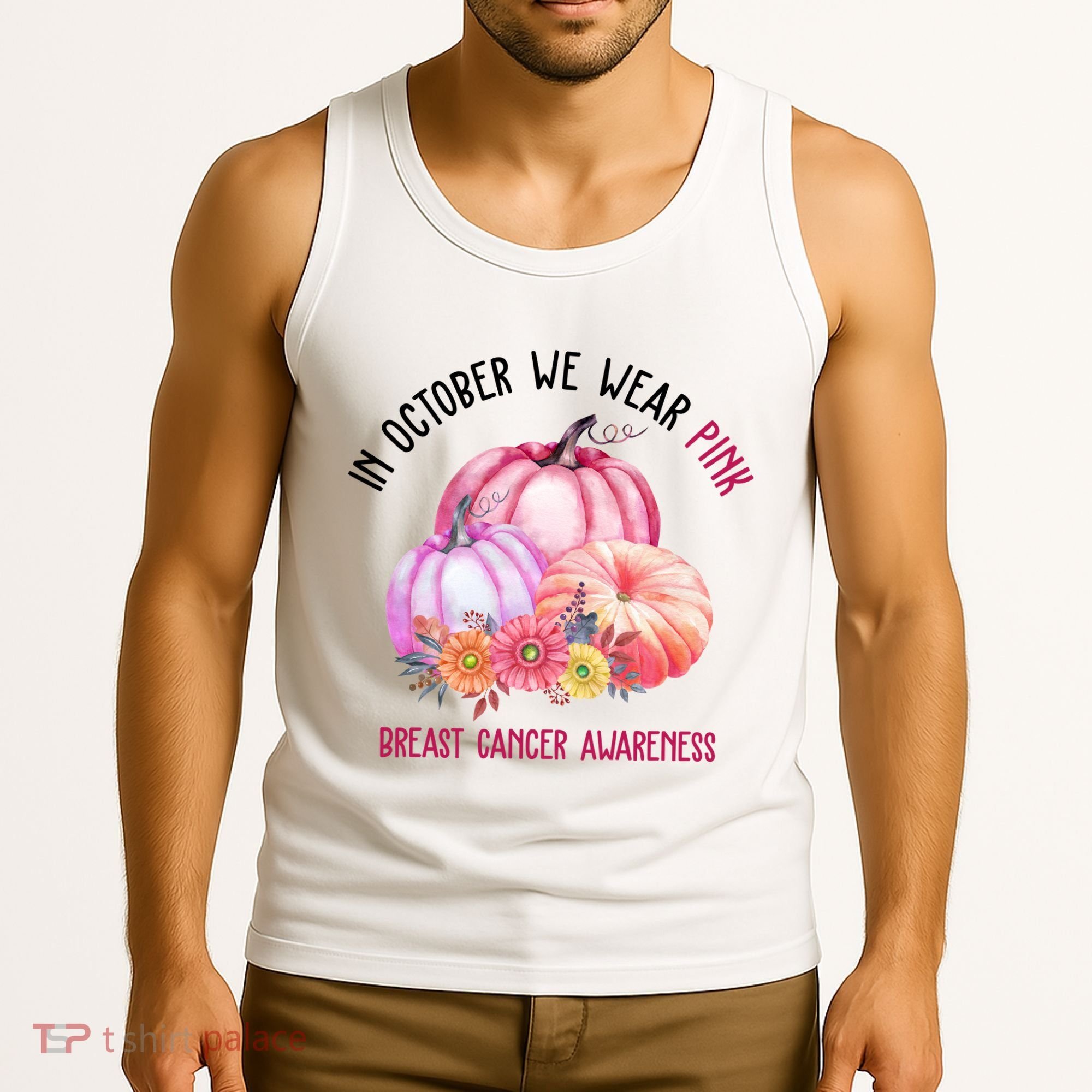 In October We Wear Pink Breast Cancer Awareness Pumpkin Fall Tank Top