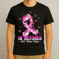 In October We Wear Pink Breast Cancer Awareness Pink Ribbons T-Shirt thumb 3