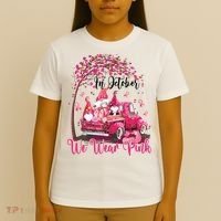 In October We Wear Pink Gnomes Truck Breast Cancer T-Shirt thumb 4