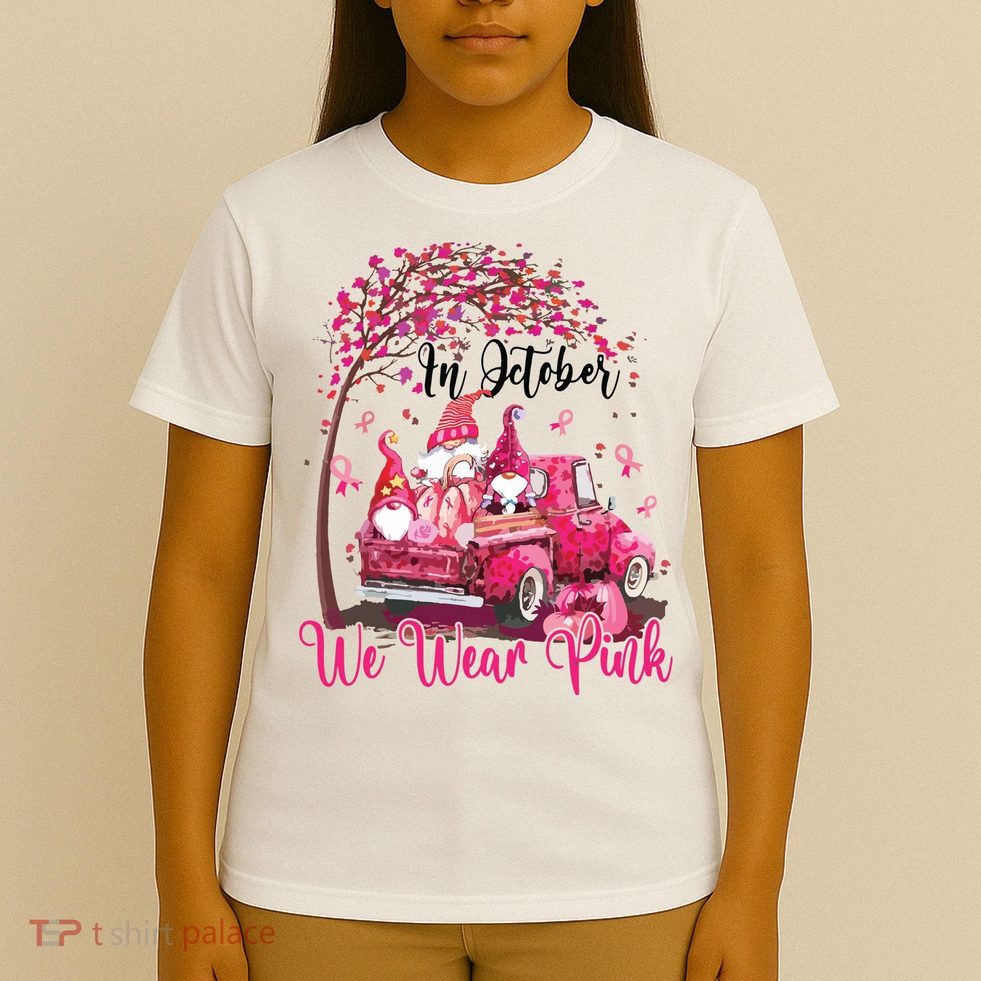 In October We Wear Pink Gnomes Truck Breast Cancer T-Shirt