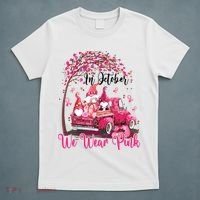 In October We Wear Pink Gnomes Truck Breast Cancer T-Shirt thumb 5