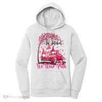 In October We Wear Pink Gnomes Truck Breast Cancer Women's Hoodie thumb 0