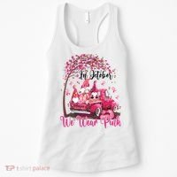 In October We Wear Pink Gnomes Truck Breast Cancer Women's Tank Top thumb 0