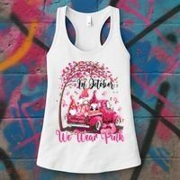 In October We Wear Pink Gnomes Truck Breast Cancer Women's Tank Top thumb 3