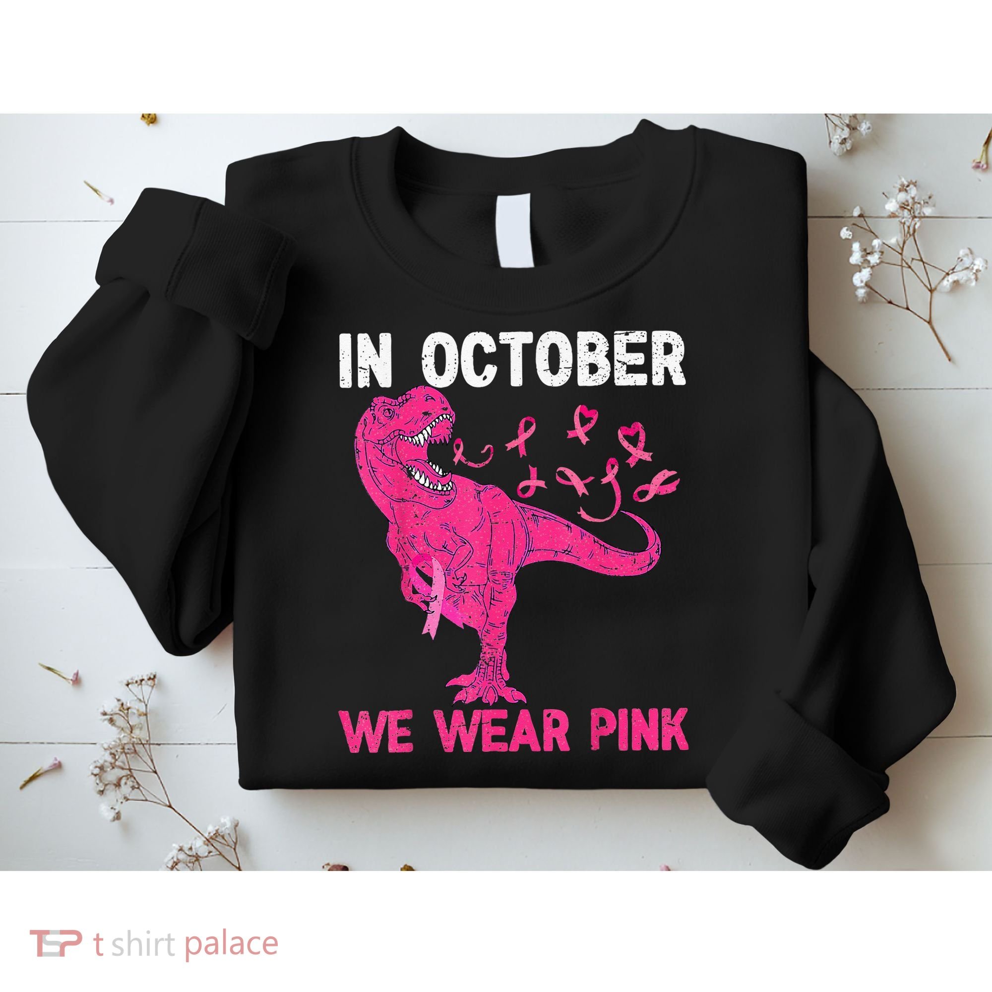 In October We Wear Pink Breast Cancer Trex Dino Kids Sweatshirt