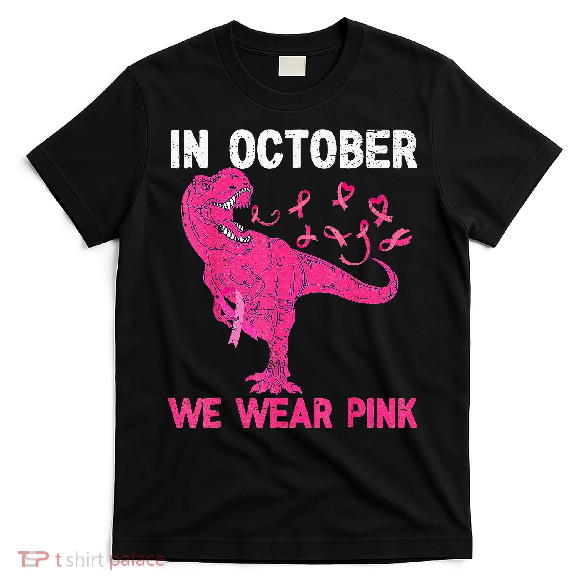 In October We Wear Pink Breast Cancer Trex Dino Kids T-Shirt