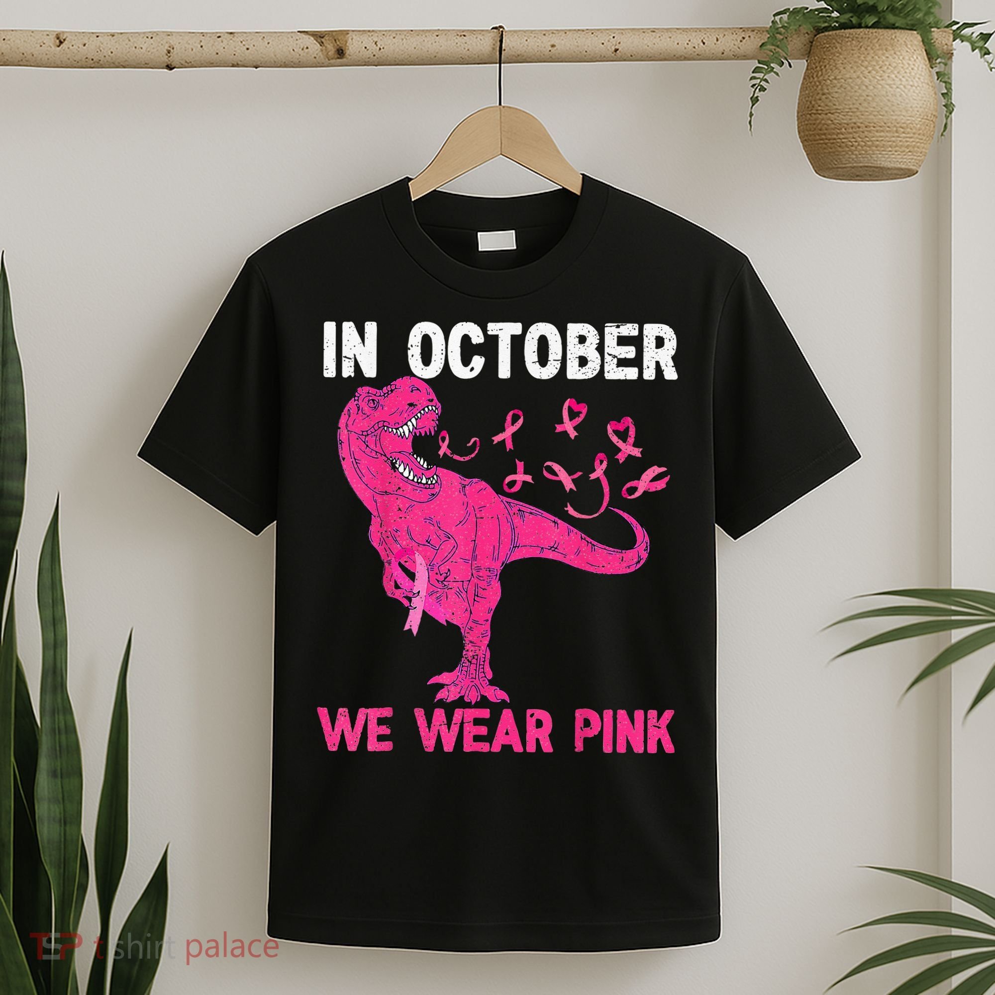 In October We Wear Pink Breast Cancer Trex Dino Kids T-Shirt