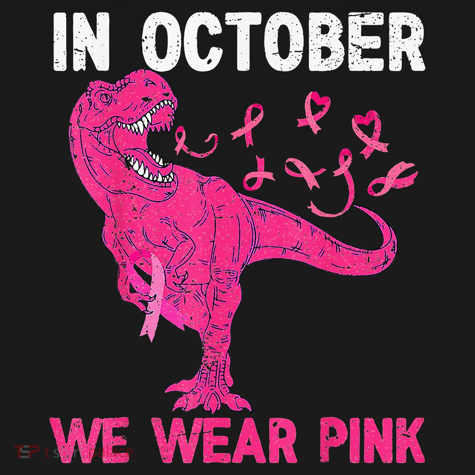 In October We Wear Pink Breast Cancer Trex Dino Kids T-Shirt