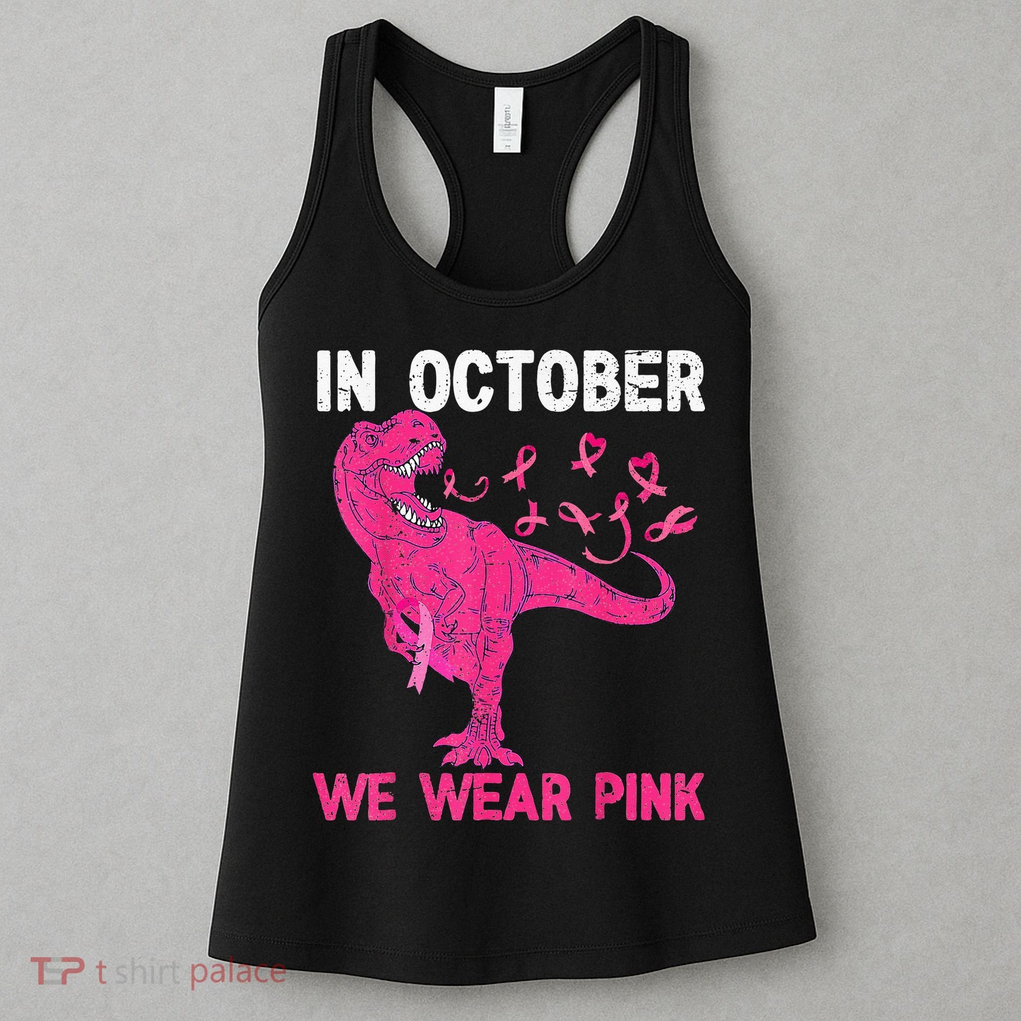 In October We Wear Pink Breast Cancer Trex Dino Kids Women's Tank Top
