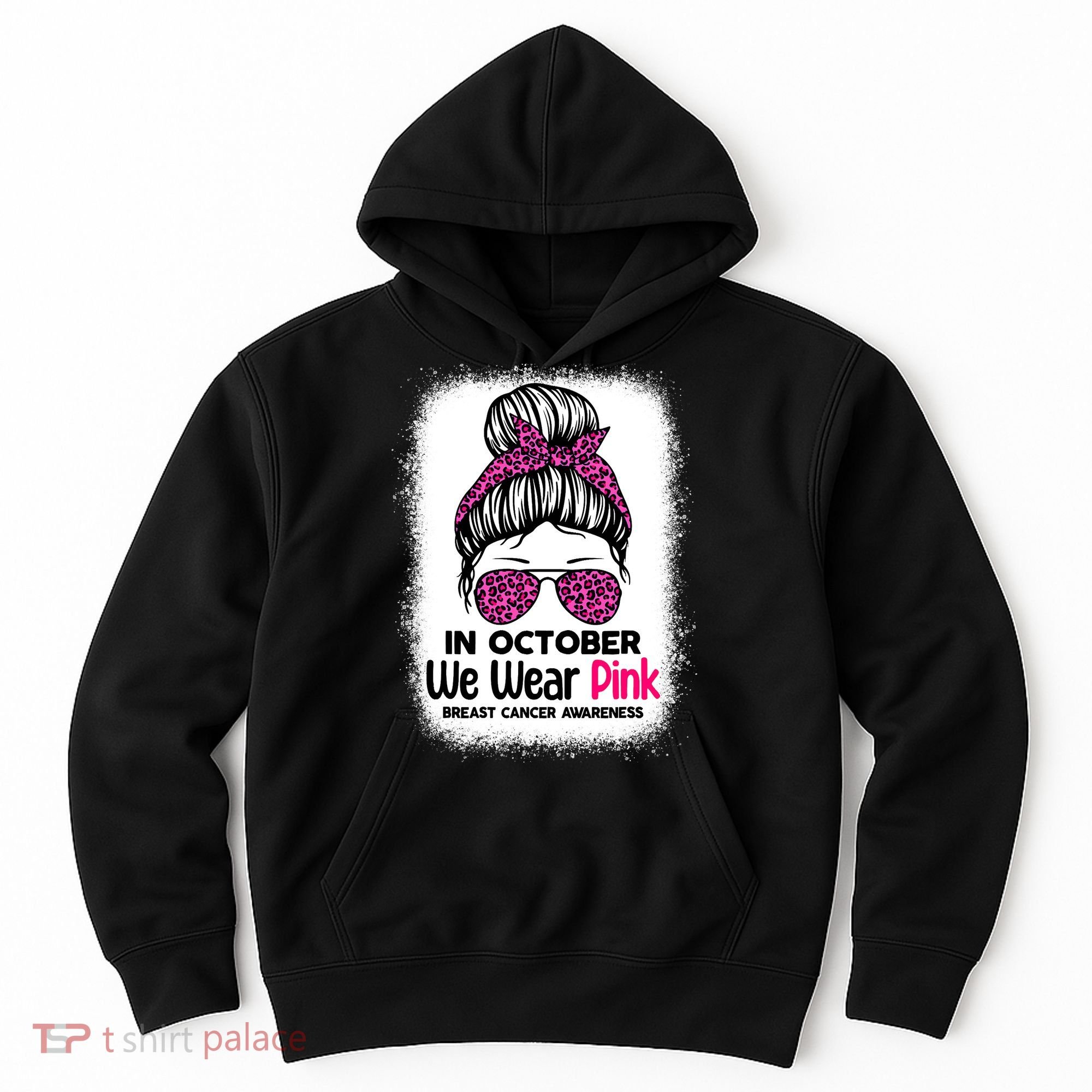 In October We Wear Pink Messy Bun Breast Cancer Awareness Hoodie