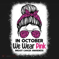 In October We Wear Pink Messy Bun Breast Cancer Awareness Sweatshirt thumb 3