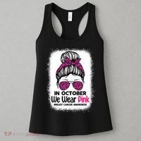 In October We Wear Pink Messy Bun Breast Cancer Awareness Women's Tank Top thumb 3