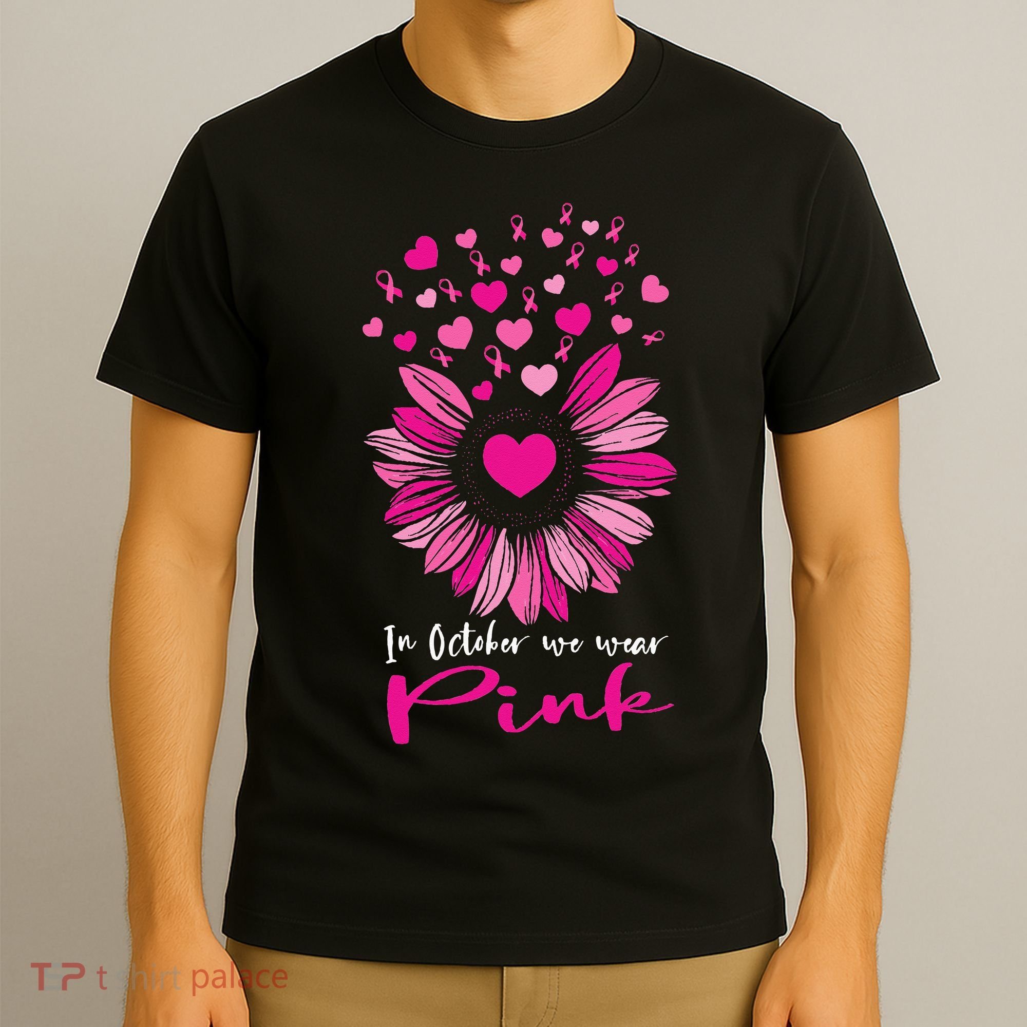 In October We Wear Pink Sunflower Breast Cancer awareness T-Shirt