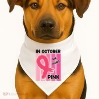 In October We Wear Pink Awareness Ribbon USA-Made Doggie Bandana thumb 1