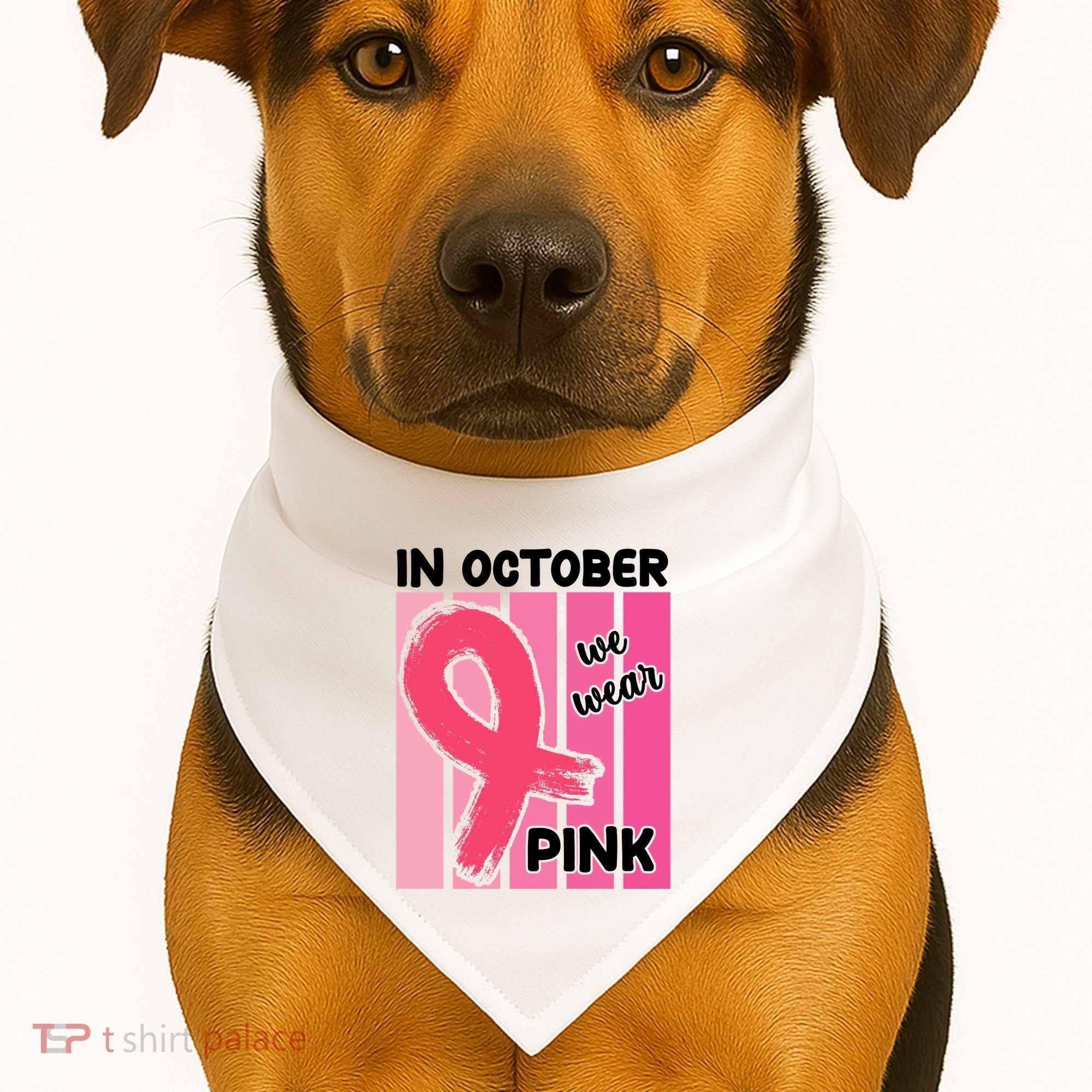 In October We Wear Pink Awareness Ribbon USA-Made Doggie Bandana