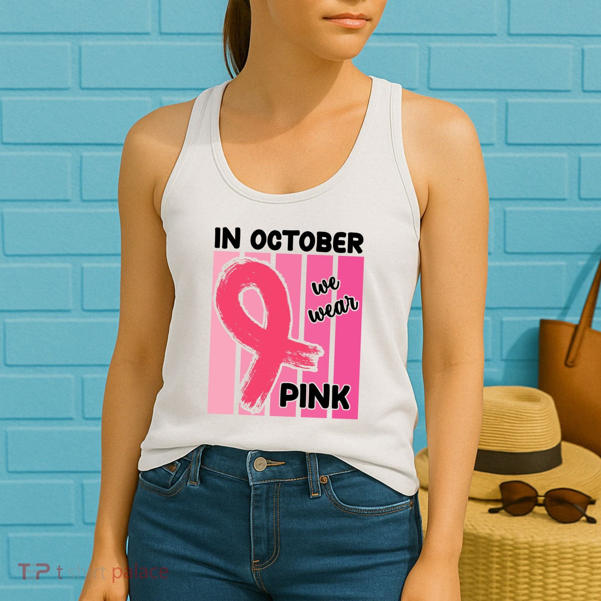 In October We Wear Pink Awareness Ribbon Women's Tank Top