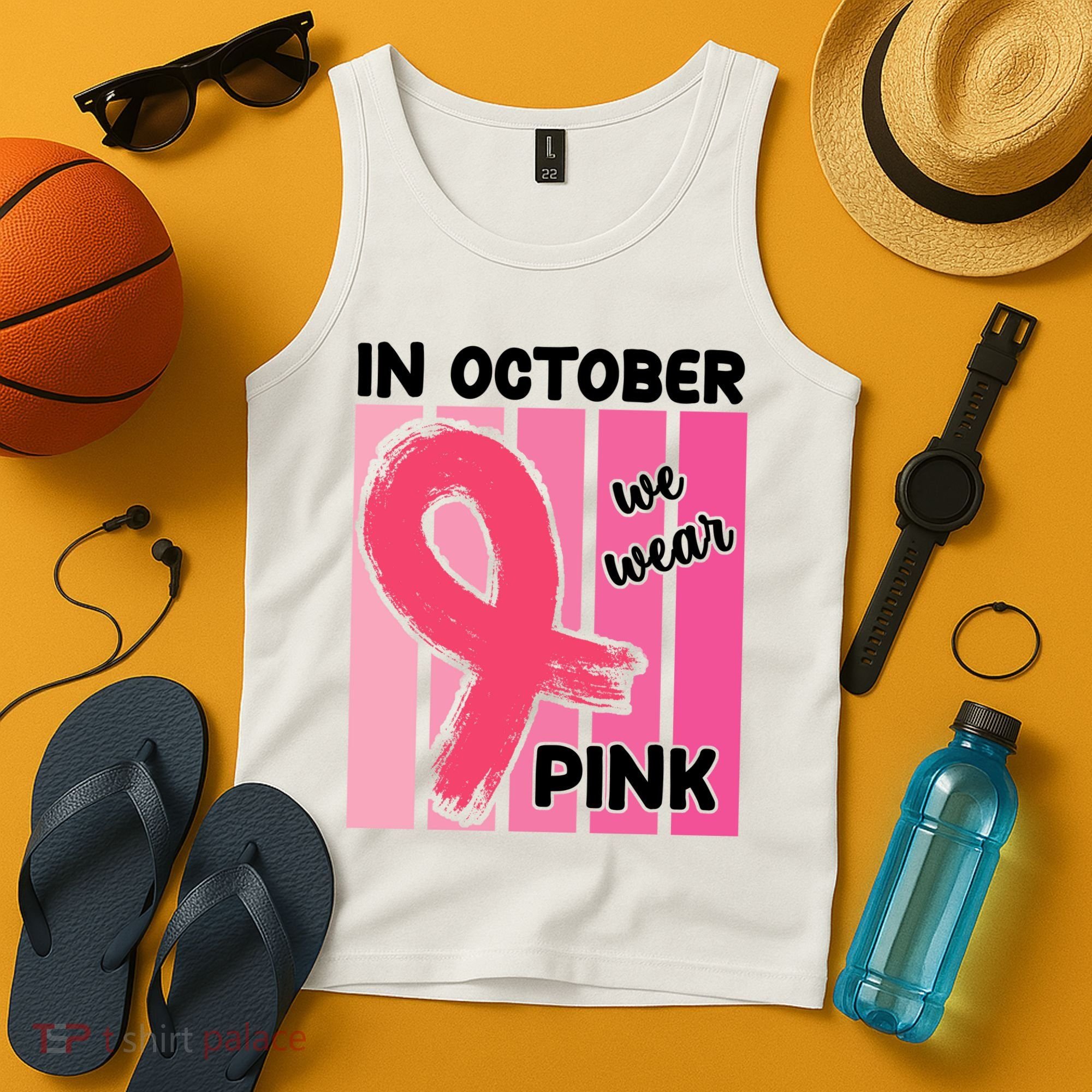 In October We Wear Pink Awareness Ribbon Tank Top