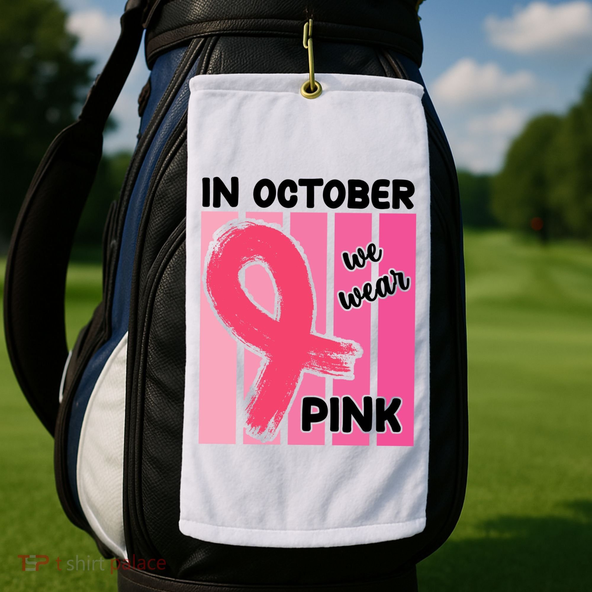 In October We Wear Pink Awareness Ribbon Golf Towel