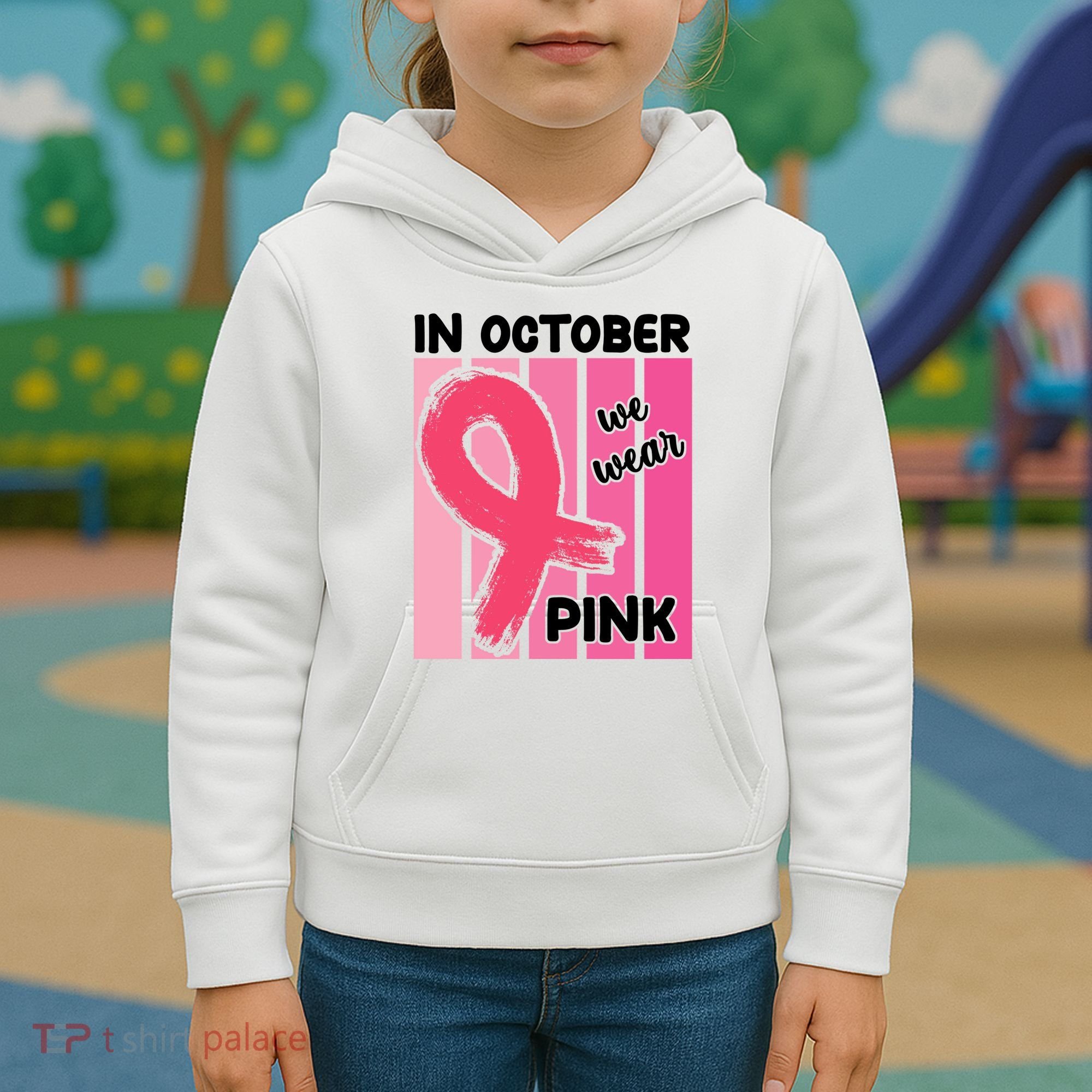In October We Wear Pink Awareness Ribbon Kids Hoodie
