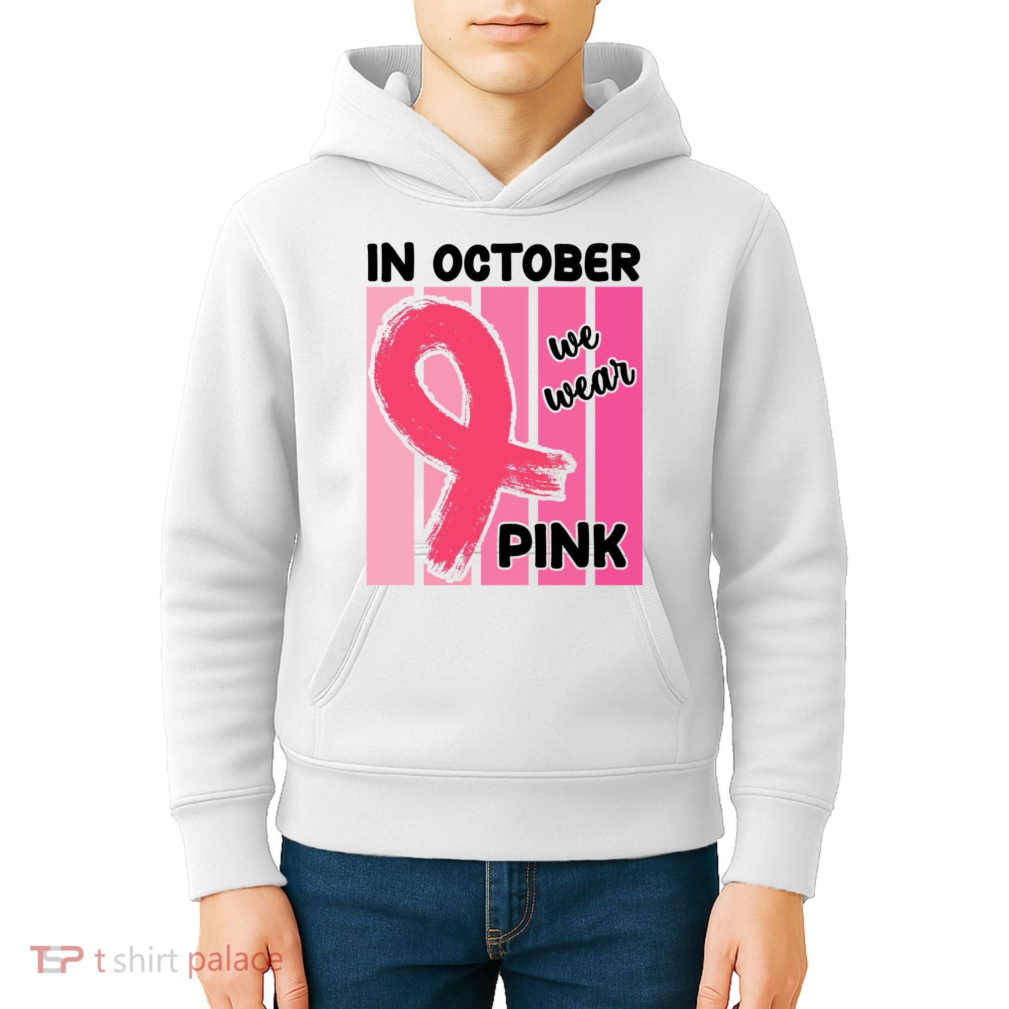 In October We Wear Pink Awareness Ribbon Kids Hoodie
