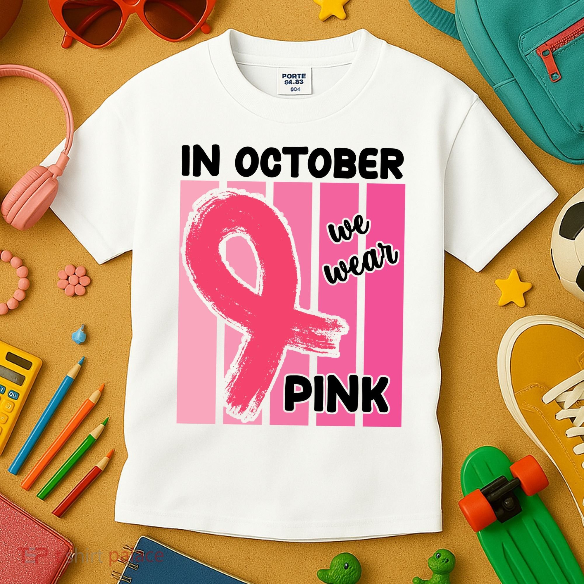 In October We Wear Pink Awareness Ribbon Kids T-Shirt