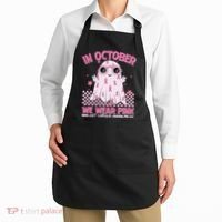 In October We Wear Pink Breast Cancer Awareness Halloween Pink Ghost Apron thumb 2