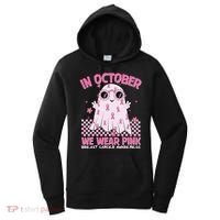 In October We Wear Pink Breast Cancer Awareness Halloween Pink Ghost Women's Hoodie thumb 0