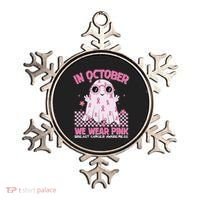 In October We Wear Pink Breast Cancer Awareness Halloween Pink Ghost Ornament thumb 0