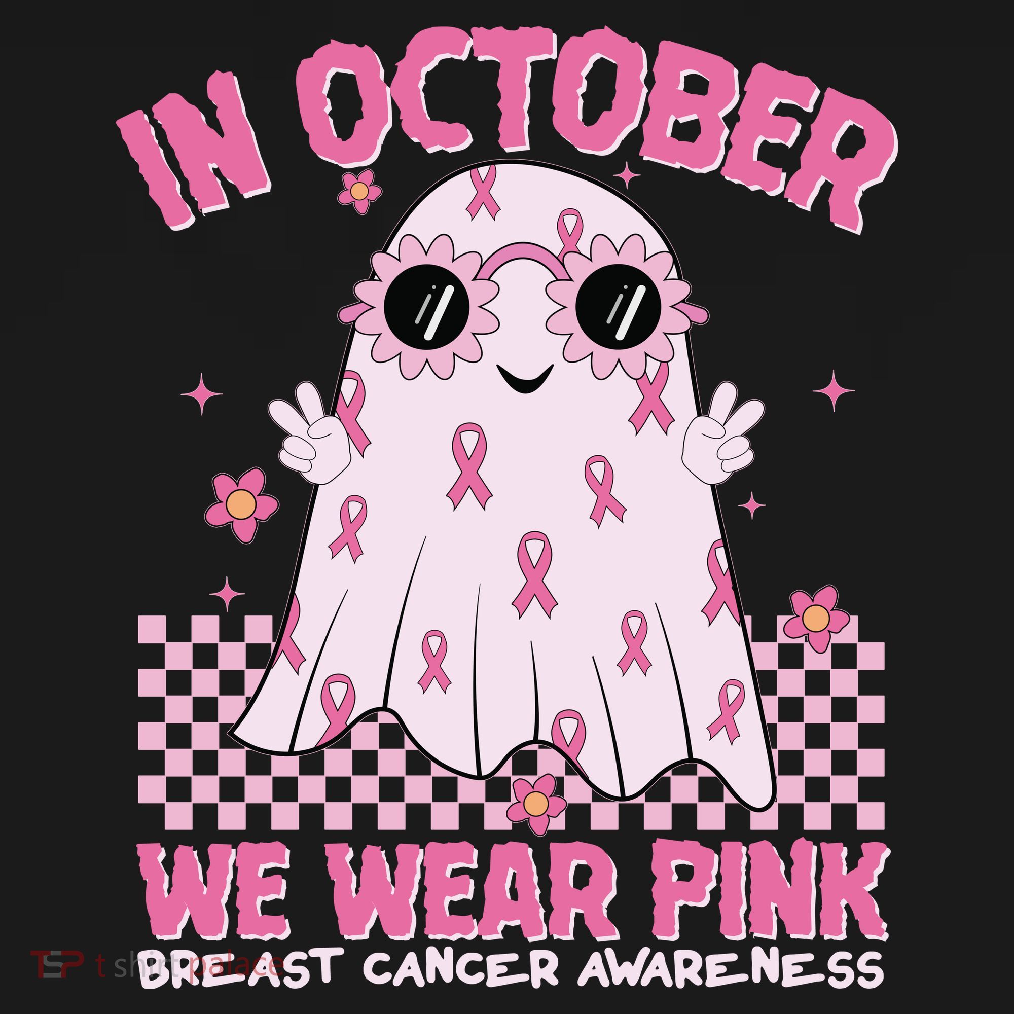 In October We Wear Pink Breast Cancer Awareness Halloween Pink Ghost Ornament