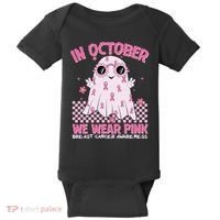 In October We Wear Pink Breast Cancer Awareness Halloween Pink Ghost Baby Bodysuit thumb 0