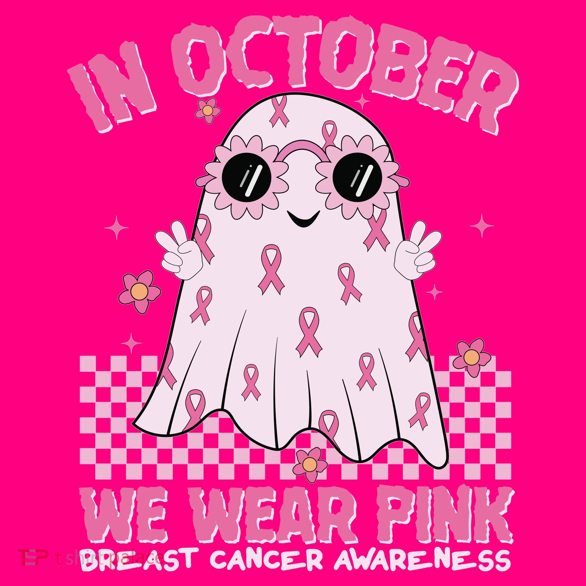 In October We Wear Pink Breast Cancer Awareness Halloween Pink Ghost Sweatshirt