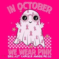 In October We Wear Pink Breast Cancer Awareness Halloween Pink Ghost Coaster thumb 2