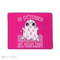 In October We Wear Pink Breast Cancer Awareness Halloween Pink Ghost Mousepad thumb 0