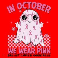 In October We Wear Pink Breast Cancer Awareness Halloween Pink Ghost Santa Hat thumb 1