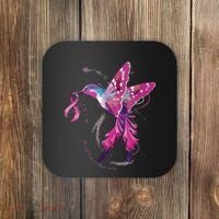 In October We Wear Pink Hummingbird Breast Cancer Awareness Coaster thumb 0