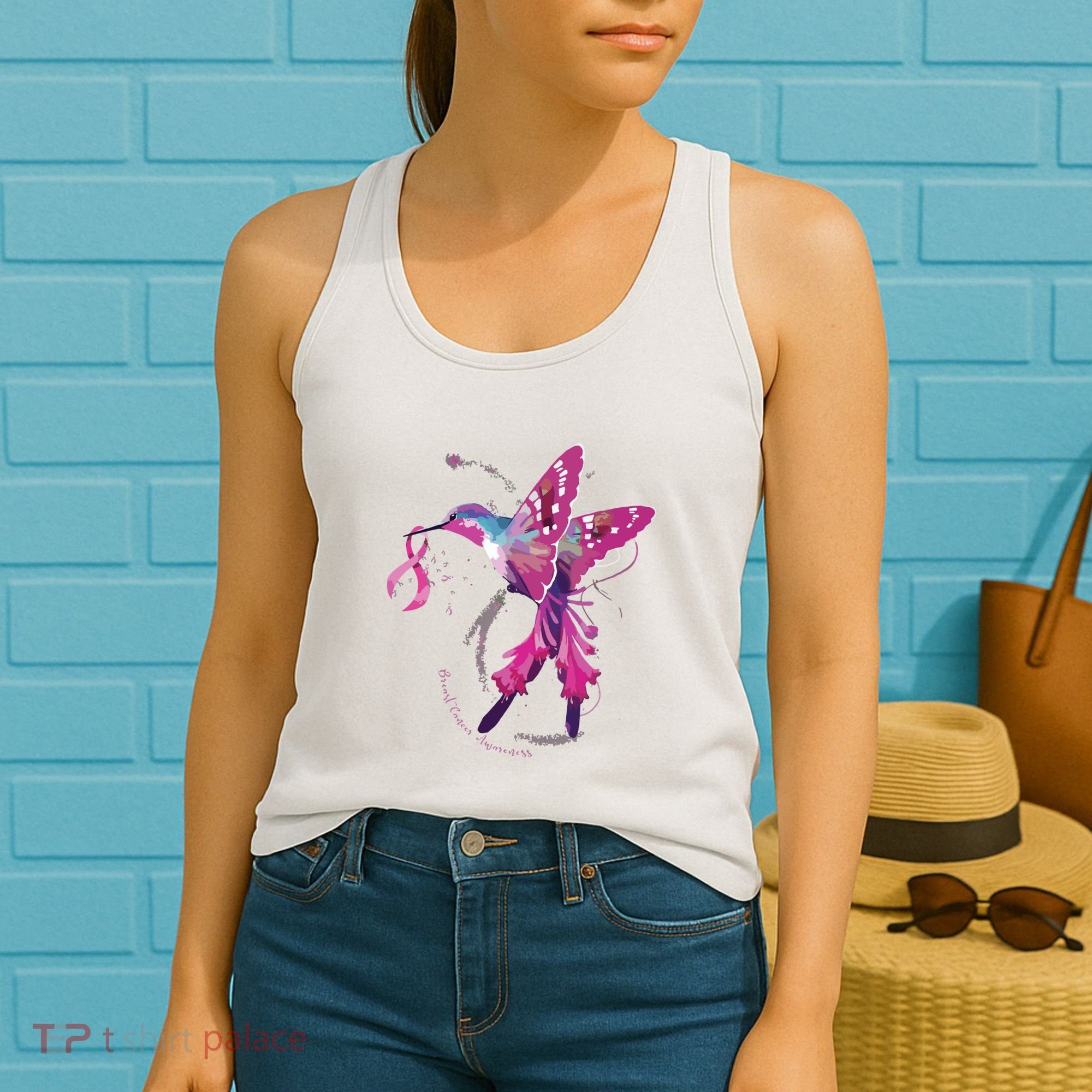 In October We Wear Pink Hummingbird Breast Cancer Awareness Women's Tank Top