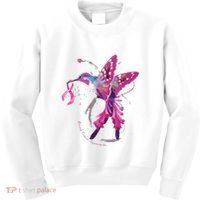 In October We Wear Pink Hummingbird Breast Cancer Awareness Kids Sweatshirt thumb 0
