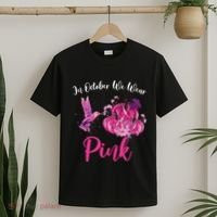 In October We Wear Pink Hummingbird Pumpkin Breast Cancer T-Shirt thumb 2