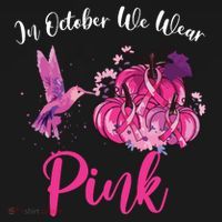 In October We Wear Pink Hummingbird Pumpkin Breast Cancer T-Shirt thumb 7
