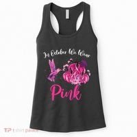 In October We Wear Pink Hummingbird Pumpkin Breast Cancer Women's Tank Top thumb 0