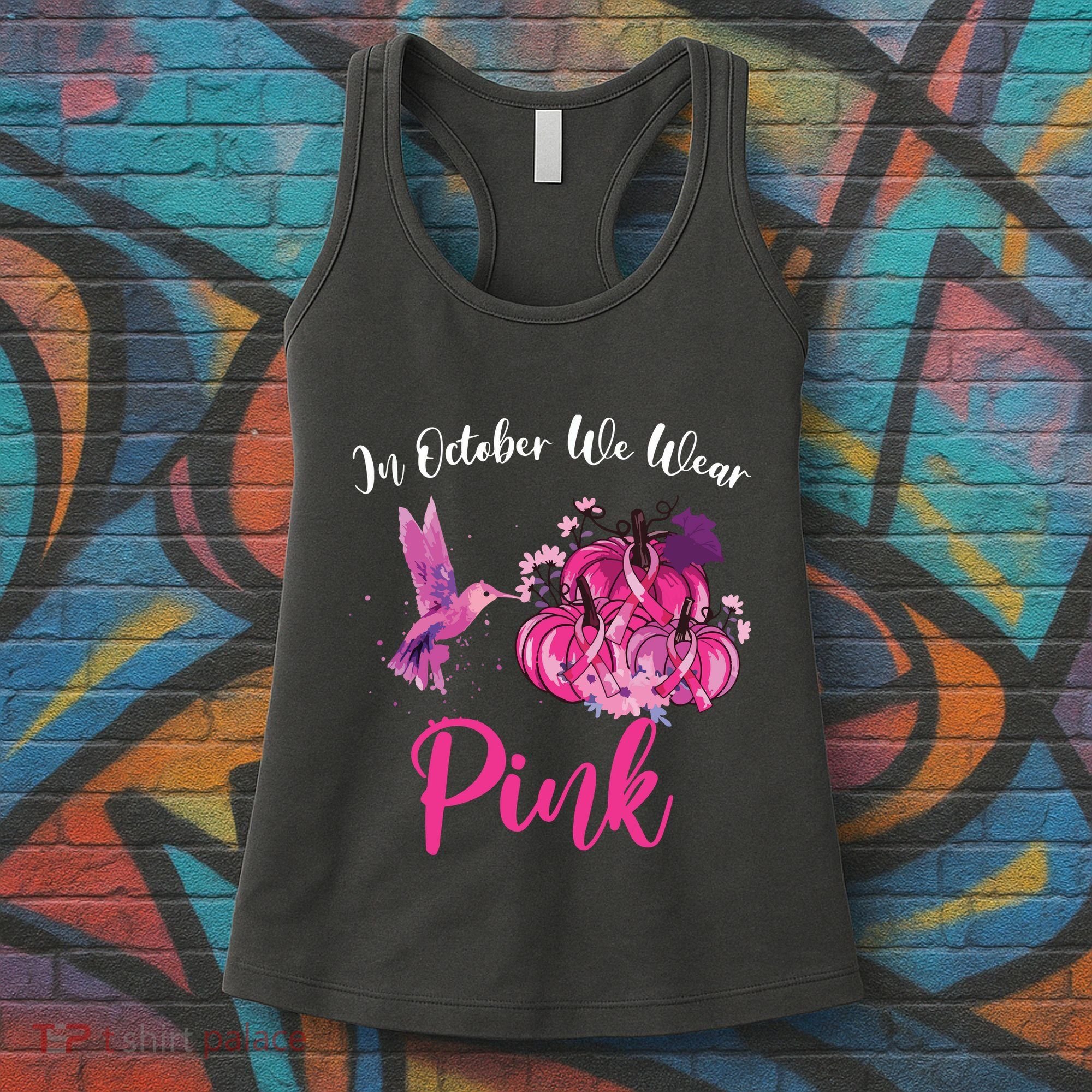 In October We Wear Pink Hummingbird Pumpkin Breast Cancer Women's Tank Top