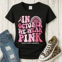 In October We Wear Pink Breast Cancer Awareness Women's T-Shirt thumb 3