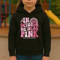 In October We Wear Pink Breast Cancer Awareness Kids Hoodie thumb 3