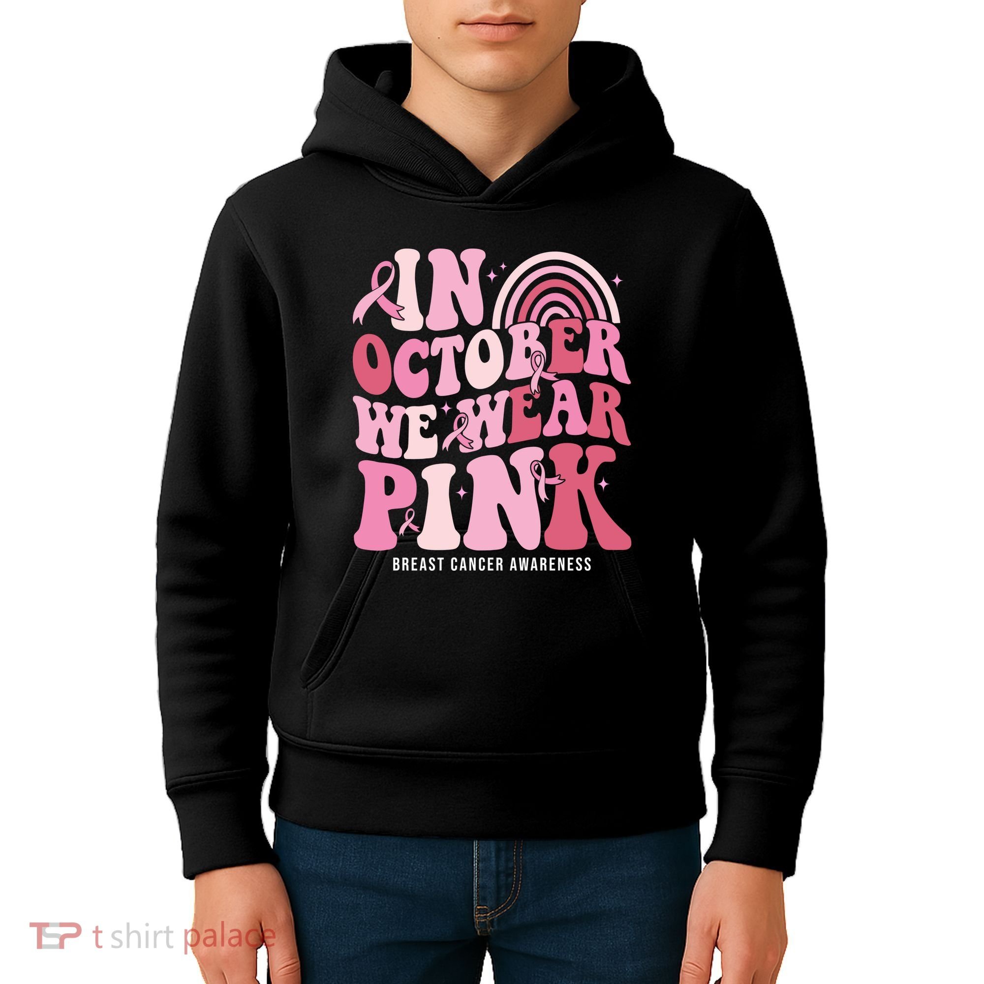 In October We Wear Pink Breast Cancer Awareness Kids Hoodie